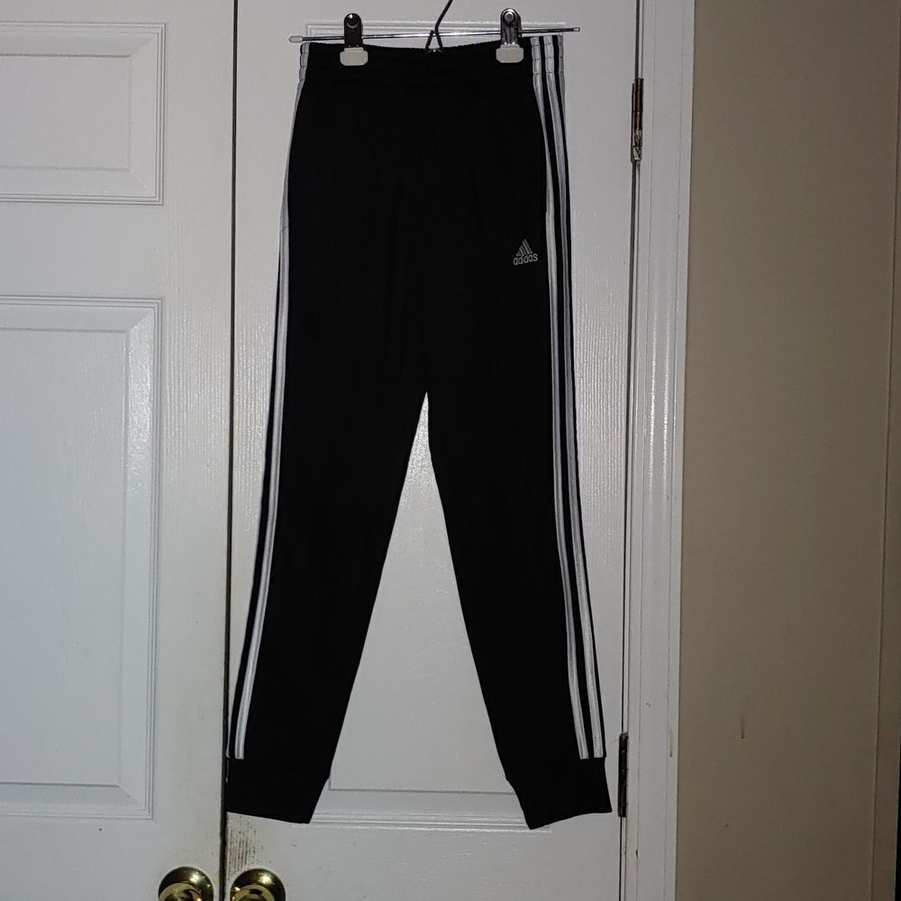 Adidas black white 3 striped track soccer pants Sz M ( 10/12)